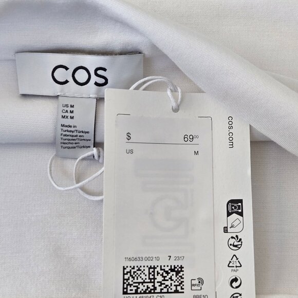 COS Women's Off-The-Shoulder Jersey Top White Medium New With Tags MSRP $69 - Picture 9 of 16